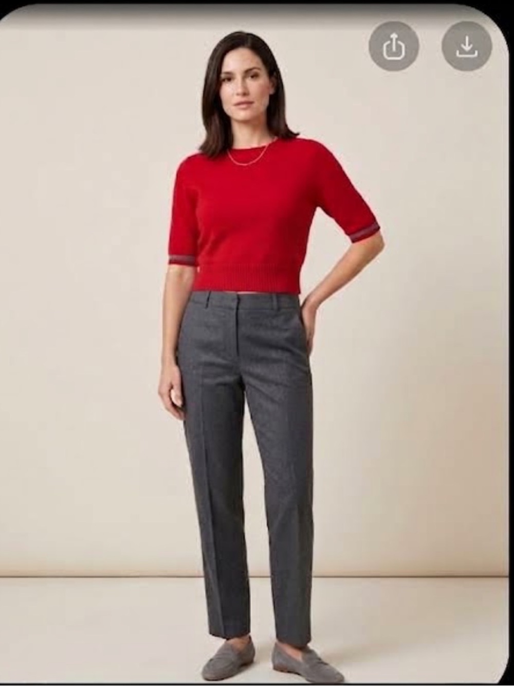 Red Short-Sleeve Crewneck Sweater with Gray Trim